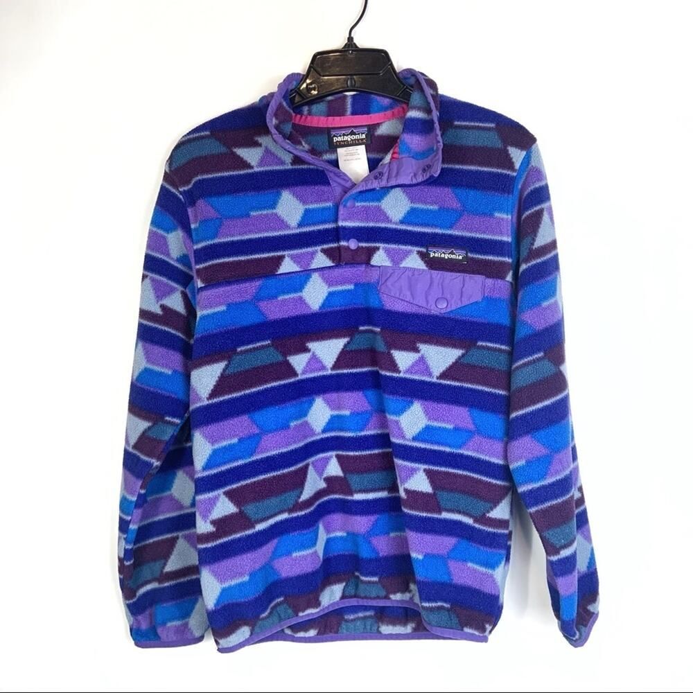 Patagonia Guatemalan Purple Blue T-Snap Fleece Pullover Size Woman's XS